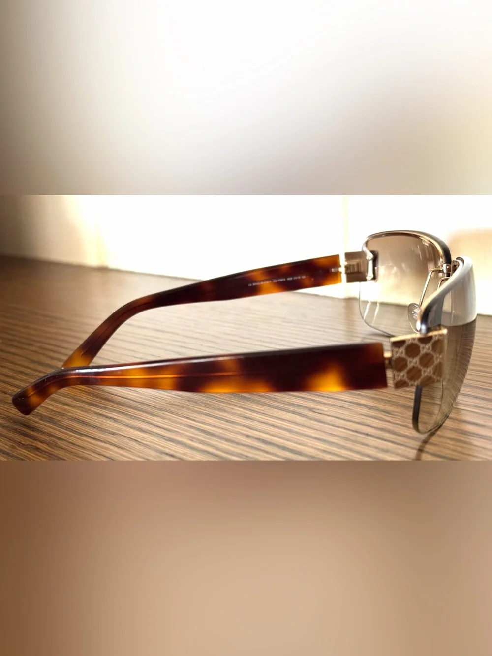 GUCCI GG 1798/S Rimless Sunglasses Tortoise Gold Brown Y2K + Cloth & Case